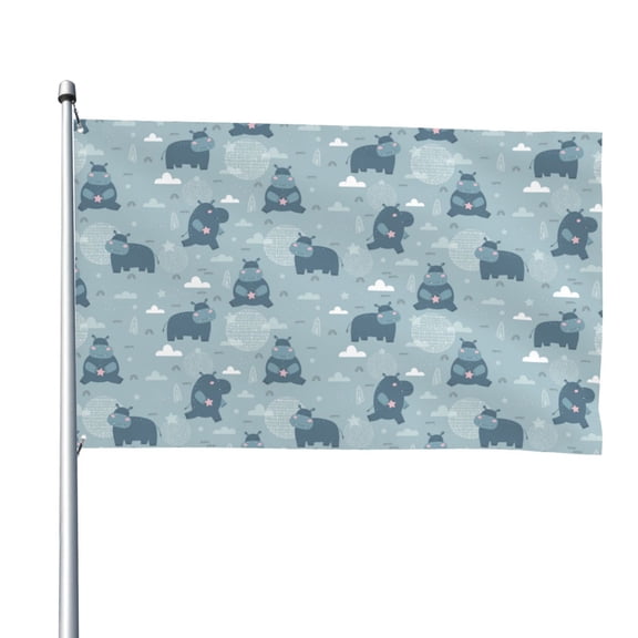 Picia Cute Hippopotamus Printed Flag ,Cute Hippopotamus Pattern Garden Flag Vertical Double,Yard Lawn Outdoor Decor 48x72"