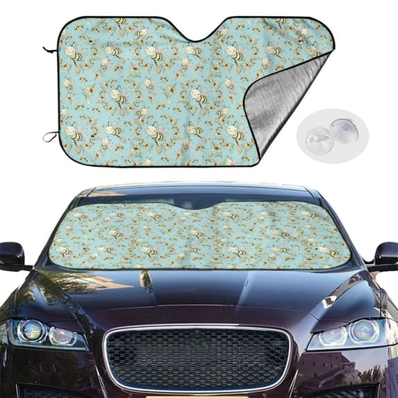 Picia Cute Honeybees Curved Windshield Sunshade Accordion Folding Style Auto Shade for Car Truck SUV Van Blocks UV Ray Sun Visor Protector -Small