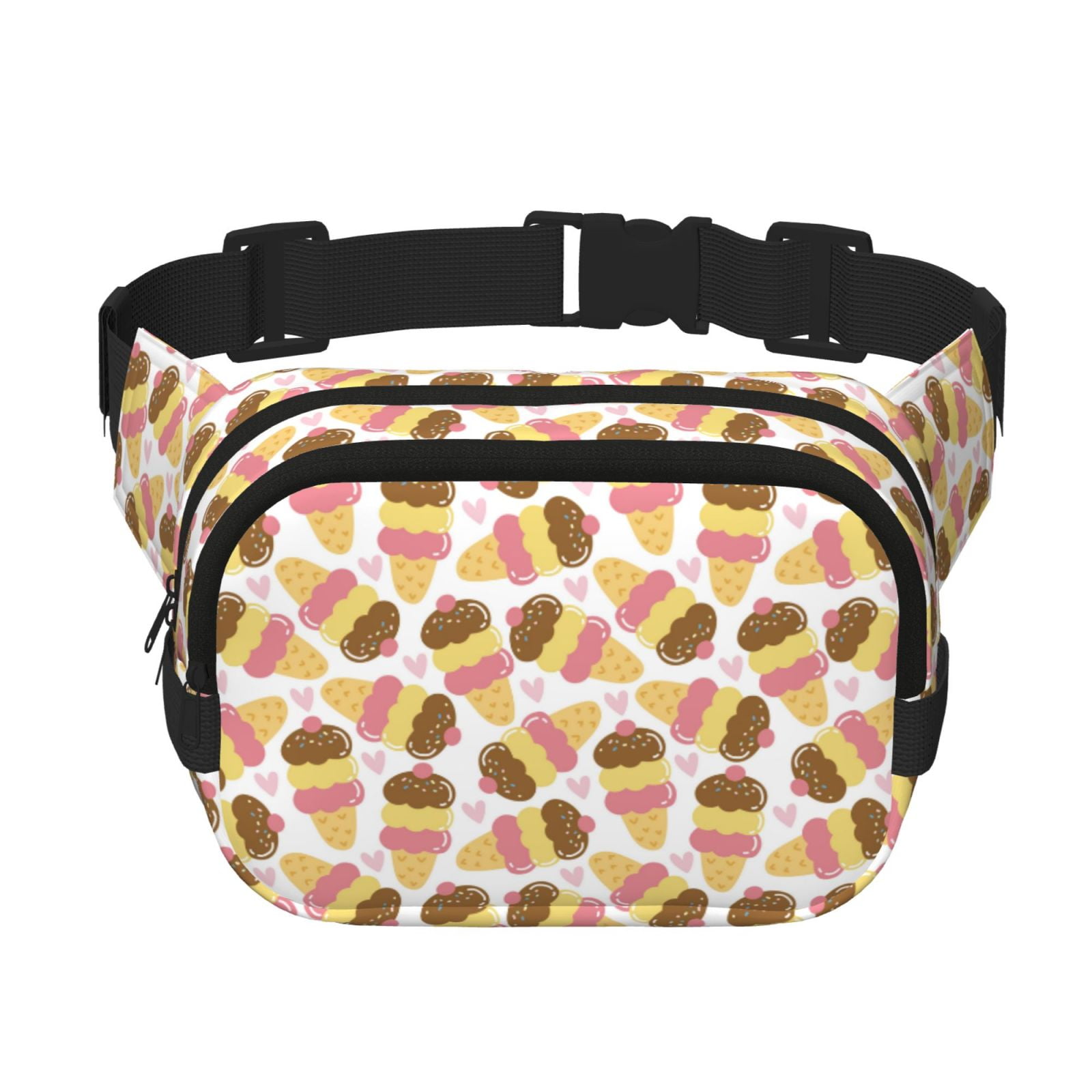 Picia Cute Ice Cream Print Square Double-Layer Waist Bag Mini Adjustable Waist Belt Bag Exercise Running Travel Hiking