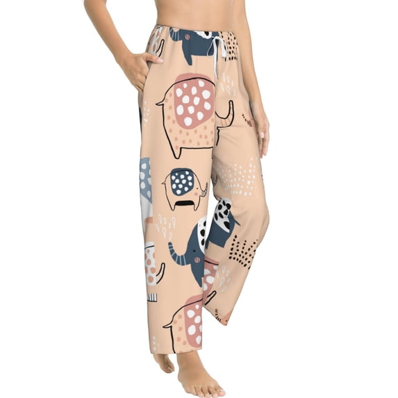 Picia Cute Ink Drawn Elephants Womens Soft Woven Cotton Elastic Waistband Sleep Pajama Pant Lounge Sleep Pant With Pockets And Drawstring-Medium