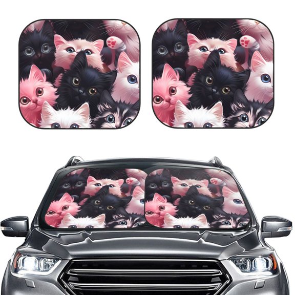 Picia Cute Kittens Group Portrait 2 Piece Car Windshield Sun Shade Foldable | Foldable Sun Shield for Front Window Blocks UV Rays and Keeps Your Vehicle Cool-Medium