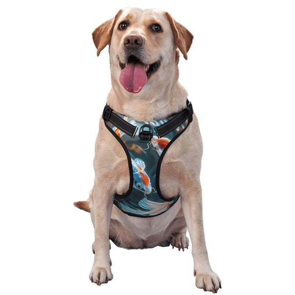 Picia Cute Koi Fish Serenity No-Pull Dog Harness Reflective Front Clip Vest with Handle,Step-in Air Dog Harness,Adjustable 2 Metal Rings 4 Buckles,Easy to Put on & Take Off Large