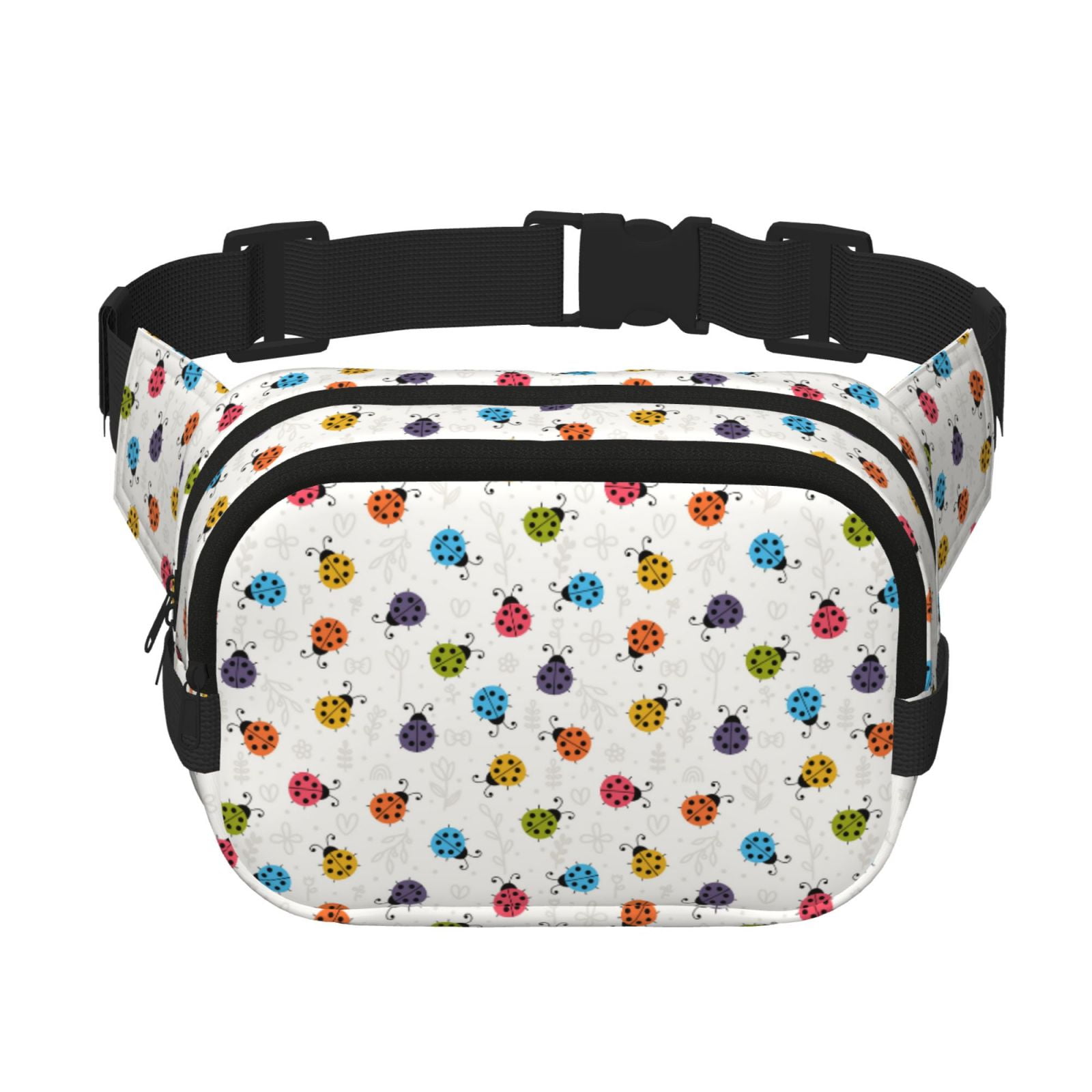 Picia Cute Ladybugs Print Square Double-Layer Waist Bag Mini Adjustable Waist Belt Bag Exercise Running Travel Hiking