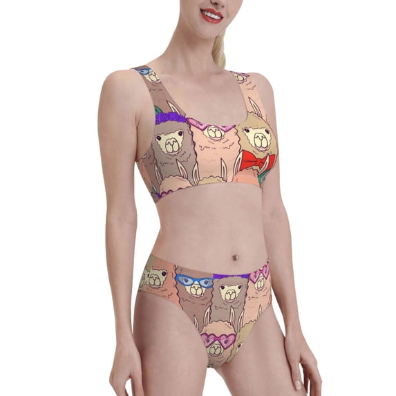 Picia Cute Lamas Women's High Waisted Bikini Scoop Neck Swimsuit Two Pieces Bathing Suit-XX-Large