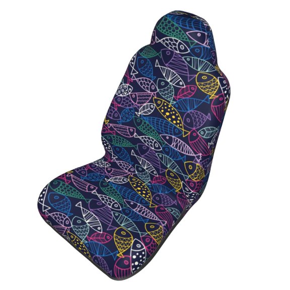 Picia Cute Line Fish Print Waterproof Sweating Car Seat Cover for Post Gym Workout, Running, Beach and Hiking, Universal Fit Anti-Slip Bucket Seat Protector
