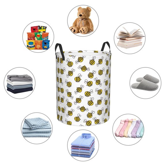 Picia Cute Little Bee Large Laundry Basket, Waterproof, Freestanding Laundry Hamper, Collapsible Tall Clothes Hamper with Extended Handles-Medium