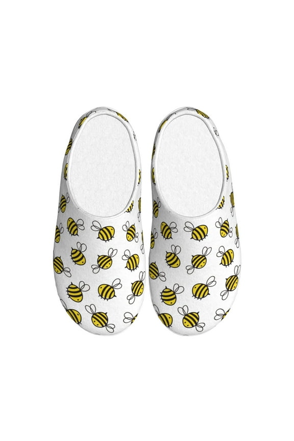 Cute Little Bee for Women's Lamb-hug Comfy Fleece House Slippers Memory Foam, Slip-on House Shoes Indoor Outdoor-40/41