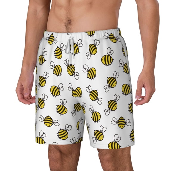 Picia Cute Little Bee pattern Mens Swim Trunks with Compression Liner Stretch Beach Shorts Quick Dry with Zipper Pockets No-Chafing Board Shorts-Medium