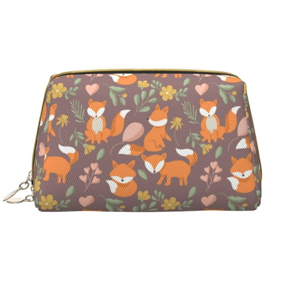 Picia Cute Little Fox Print Leather Makeup Bag Make Up Bag Travel Toiletry Bag for Her Girlfriend Teacher Teen Girl Gifts