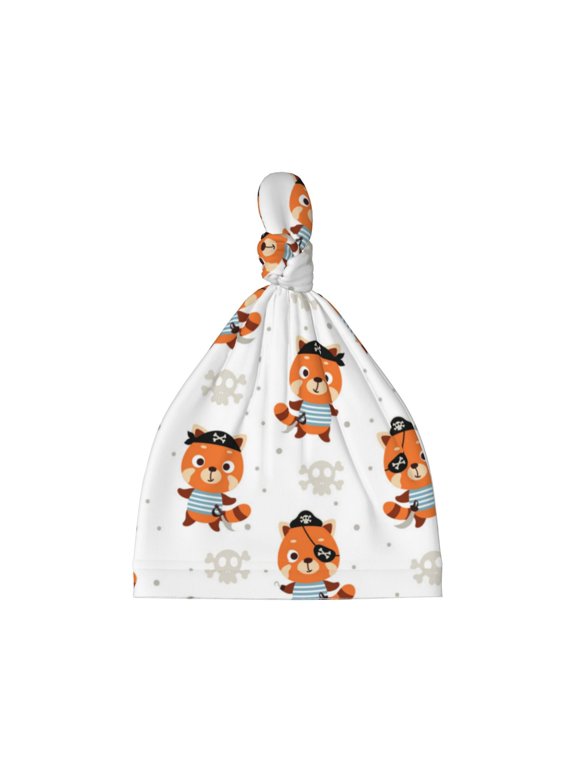 Cute Little Pirate Red Panda Printed Preemie Hats for Baby Girls Cotton Premature Knot Hats Newborn Hospital Cap Warm Knot Beanie Nicu for Preemie Girls and Boys