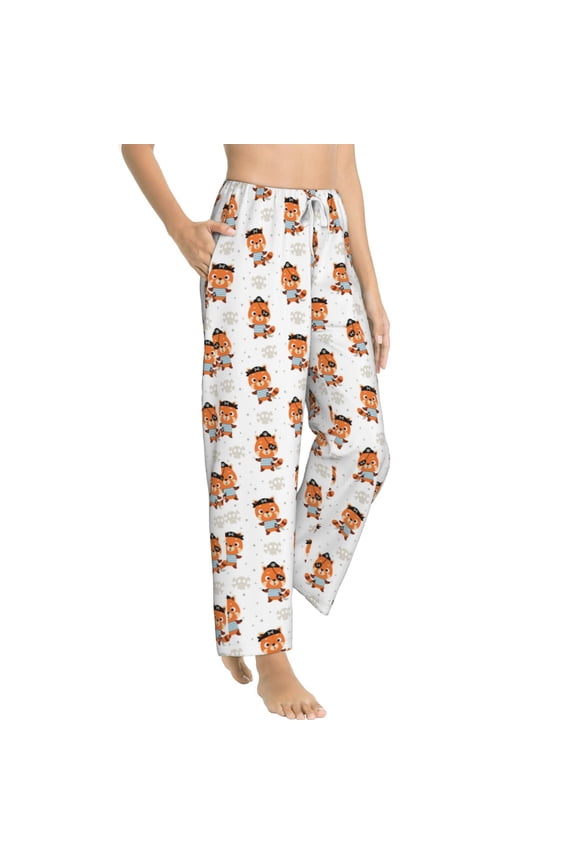 Cute Little Pirate Red Panda Womens Soft Woven Cotton Elastic Waistband Sleep Pajama Pant Lounge Sleep Pant With Pockets And Drawstring-Large
