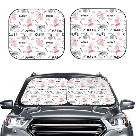 Picia Cute Magic Bunny 2 Piece Car Windshield Sun Shade Foldable | Foldable Sun Shield for Front Window Blocks UV Rays and Keeps Your Vehicle Cool-