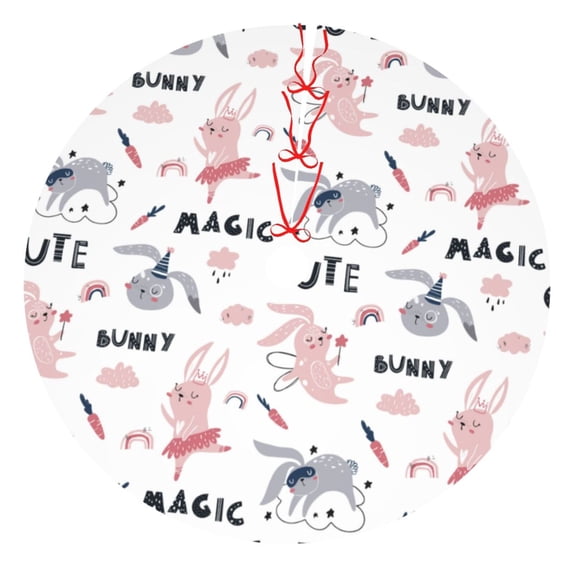 Picia Cute Magic Bunny Print Christmas Tree Skirt , Christmas Tree Skirt Ornaments for Merry Christmas Holiday Party Decorations Indoor Outdoor-36"