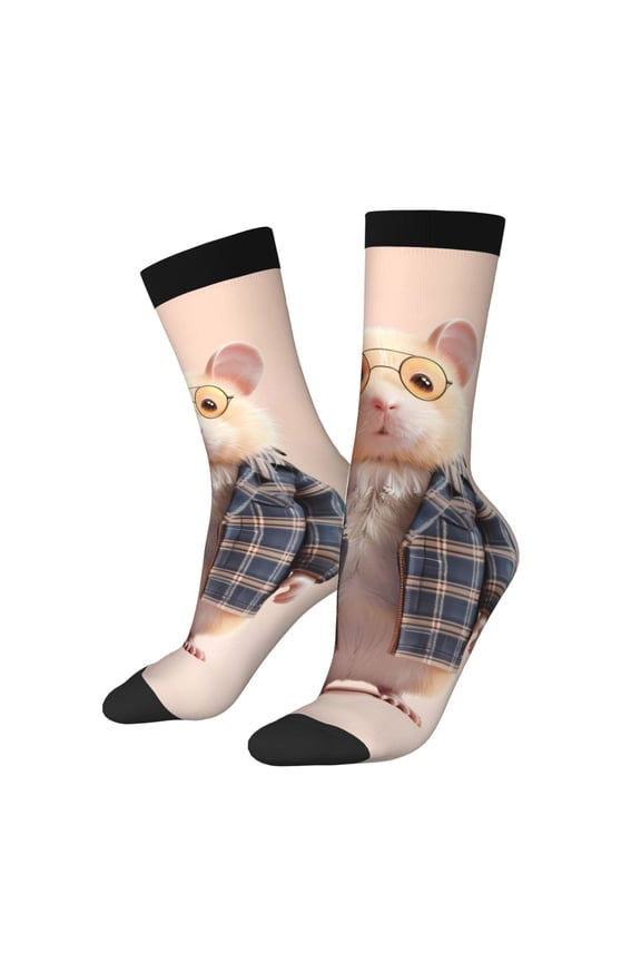 Cute Mouse In Glasses Print Athletic Socks for Men & Women – Cushioned Moisture-Wicking Crew Socks for Sports, Running, and Training, Soft & Breathable Size 5-11