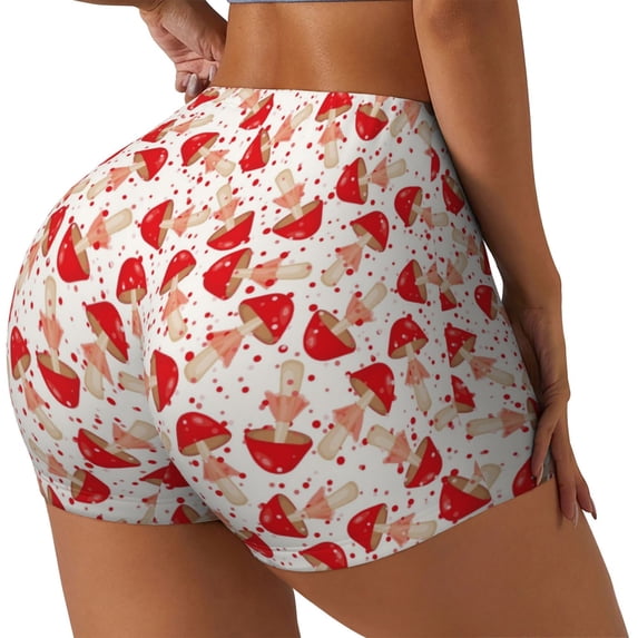 Picia Cute Mushroom Printed Workout Shorts for Women Seamless Scrunch Butt Lifting High Waisted Yoga Gym Booty Running Moisture-wicking Short Pants-X-Large