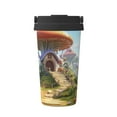 thumbnail image 1 of Picia Cute Mushroom Town Pattern 500ml Carry Insulated Coffee Mug, Stainless Steel Travel Mug with Hidden Handle, Leak-Proof for Car, Office, Home, and Outdoor Use, 1 of 8