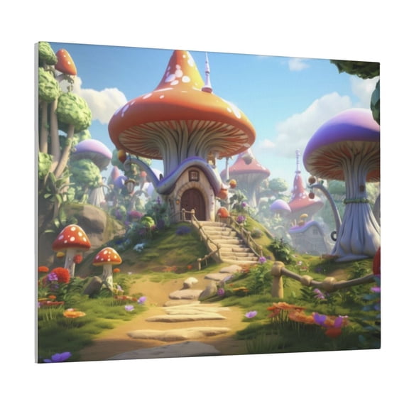 Picia Cute Mushroom Town Pattern Decorative Picture – Unique Wall Art, Modern Canvas Print for Trendy Interiors (Horizontal)
