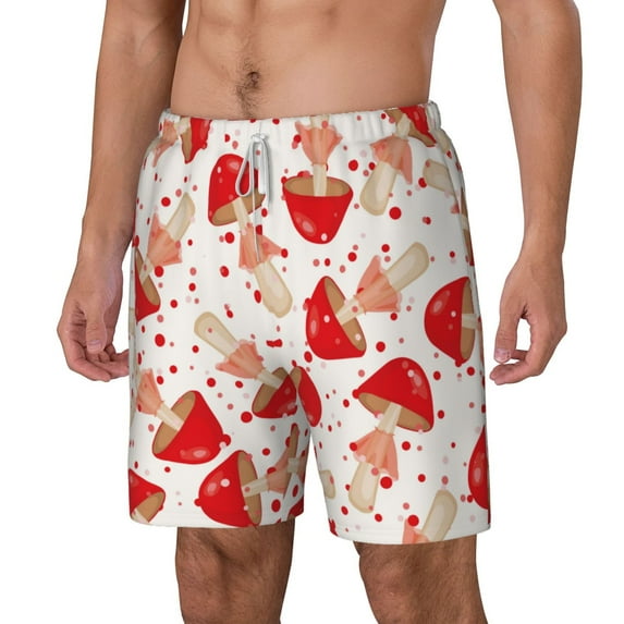 Picia Cute Mushroom pattern Mens Swim Trunks with Compression Liner Stretch Beach Shorts Quick Dry with Zipper Pockets No-Chafing Board Shorts-X-Large