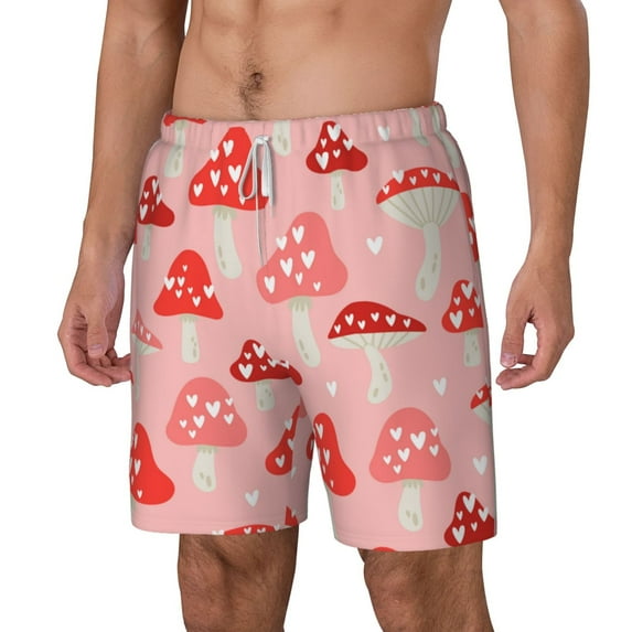 Picia Cute Mushroom1 pattern Mens Swim Trunks with Compression Liner Stretch Beach Shorts Quick Dry with Zipper Pockets No-Chafing Board Shorts-3X-Large