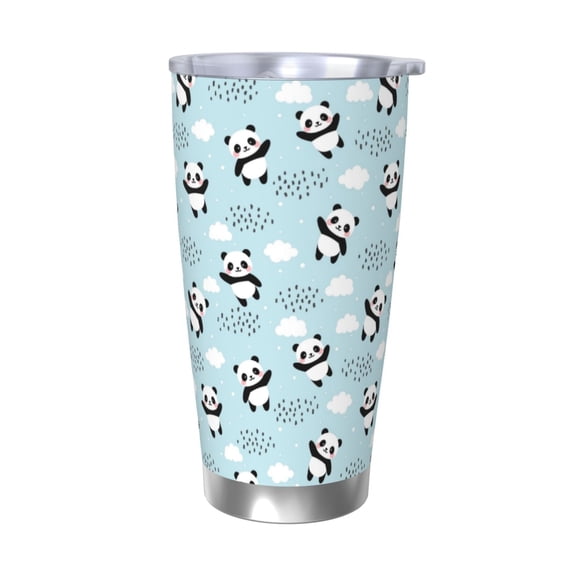 Picia Cute Panda Bear Pattern 20 oz Tumbler Stainless Steel Vacuum Insulated Coffee Ice Cup Double Wall Travel Flask Dual Lid Water Bottle, Eco-friendly Car Cup-Without Straw