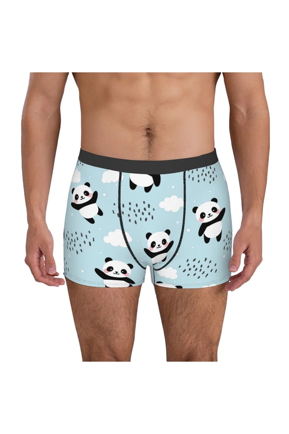 Cute Panda Bear Pattern Men’s Boxer Briefs – Soft & Breathable Underwear, Stretchy & Comfortable Fit, Supportive Pouch Design, Moisture-Wicking-Small