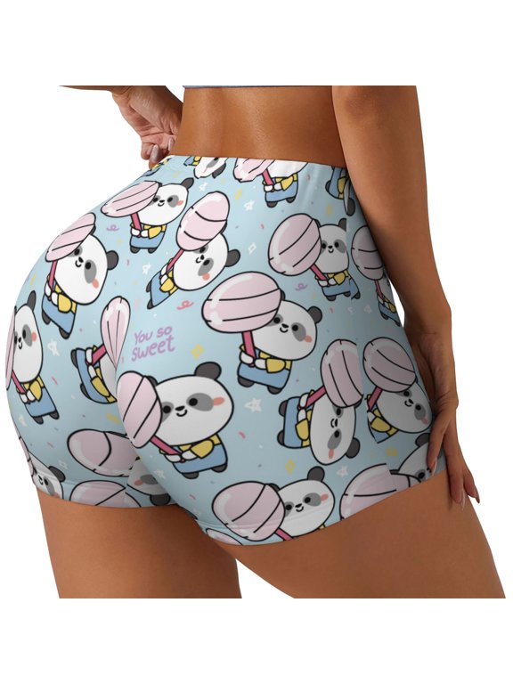 Cute Panda Bear Printed Workout Shorts for Women Seamless Scrunch Butt Lifting High Waisted Yoga Gym Booty Running Moisture-wicking Short Pants-