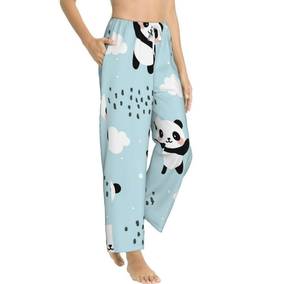 Picia Cute Panda Bear Womens Soft Woven Cotton Elastic Waistband Sleep Pajama Pant Lounge Sleep Pant With Pockets And Drawstring-Small