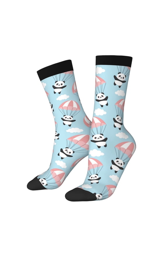 Cute Panda Flying in the Sky Print Athletic Socks for Men & Women – Cushioned Moisture-Wicking Crew Socks for Sports, Running, and Training, Soft & Breathable Size 5-11