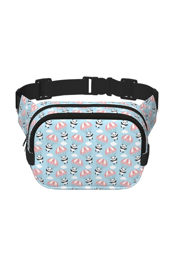 Cute Panda Flying in the Sky Print Square Double-Layer Waist Bag Mini Adjustable Waist Belt Bag Exercise Running Travel Hiking