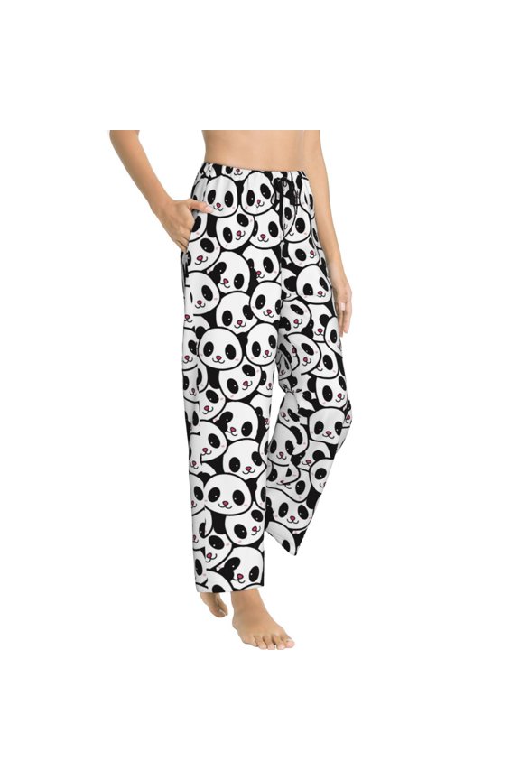 Cute Panda Womens Soft Woven Cotton Elastic Waistband Sleep Pajama Pant Lounge Sleep Pant With Pockets And Drawstring-X-Large