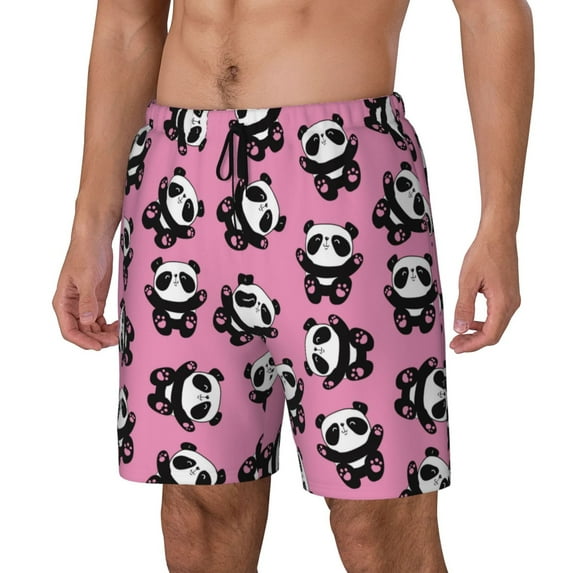 Picia Cute Panda pattern Mens Swim Trunks with Compression Liner Stretch Beach Shorts Quick Dry with Zipper Pockets No-Chafing Board Shorts-Small