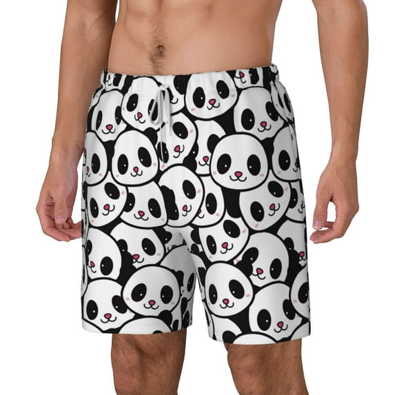 Picia Cute Panda pattern Mens Swim Trunks with Compression Liner Stretch Beach Shorts Quick Dry with Zipper Pockets No-Chafing Board Shorts-Small