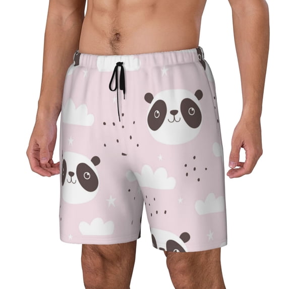 Picia Cute Panda pattern Mens Swim Trunks with Compression Liner Stretch Beach Shorts Quick Dry with Zipper Pockets No-Chafing Board Shorts-X-Large
