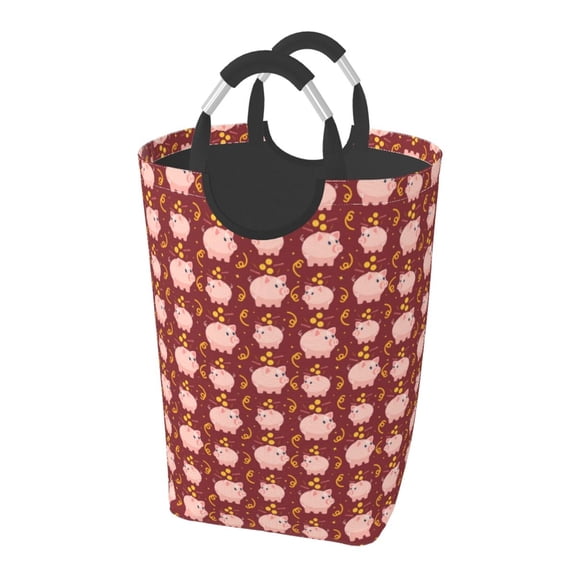 Picia Cute Pig with Coins Laundry Basket With Handles Laundry Hamper Toys Storage Organizer Foldable Bucket Washing Bin Dirty Clothes Bag For Home Bathroom Bedroom Dorm