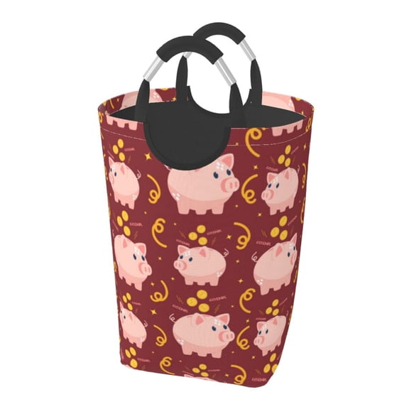 Picia Cute Pig with Coins Laundry Basket With Handles Laundry Hamper Toys Storage Organizer Foldable Bucket Washing Bin Dirty Clothes Bag For Home Bathroom Bedroom Dorm
