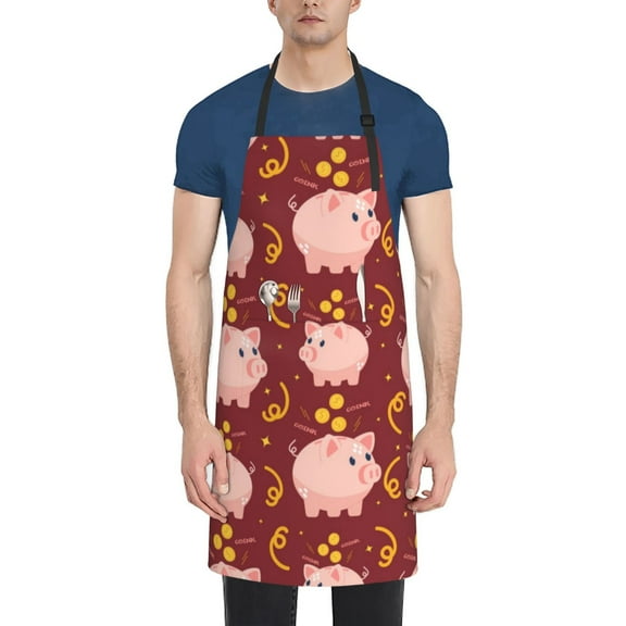 Picia Cute Pig with Coins Waterproof Apron for Unisex Adult - Adjustable Bib Apron with Pockets, Ideal for Cooking, Gardening, Painting, and Household Chores