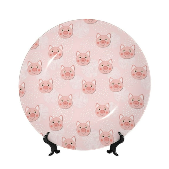 Picia Cute Pig Face Pattern Bone China Decorative Plate – Wall Decor with Stand and Adhesive, Elegant Ornament for Living Room, Office, or Entryway-7in