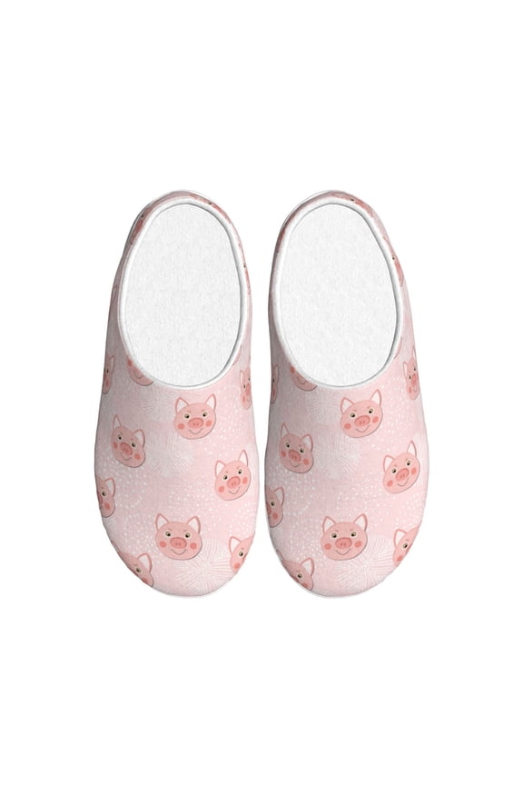 Cute Pig Face for Women's Lamb-hug Comfy Fleece House Slippers Memory Foam, Slip-on House Shoes Indoor Outdoor-46/47