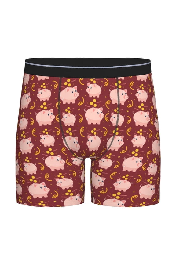 Cute Pig with Coins Pattern Men's Athletic Long Leg Briefs , Performance Stretch Underwear,Moisture-Wicking