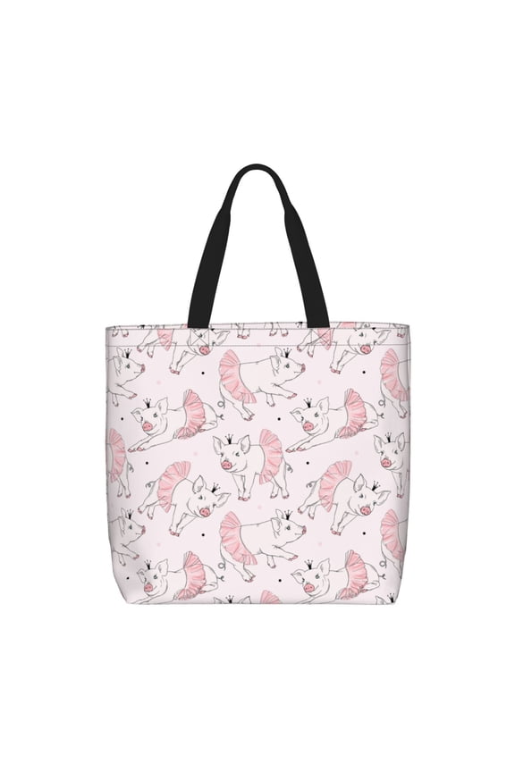 Cute Piggy Ballerina for Tote Bag for Women with Zipper, Gym Tote with Compartments, Laptop Work Tote Nurse Dance Yoga Bag for Sport, Travel