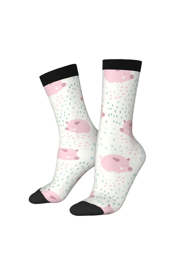 Cute Pigs Print Athletic Socks for Men & Women – Cushioned Moisture-Wicking Crew Socks for Sports, Running, and Training, Soft & Breathable Size 5-11