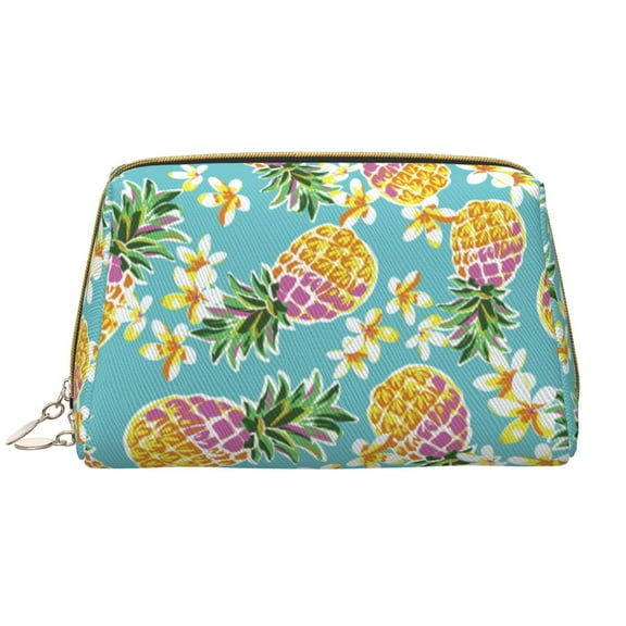 Picia Cute Pineapples Print Leather Makeup Bag Make Up Bag Travel Toiletry Bag for Her Girlfriend Teacher Teen Girl Gifts
