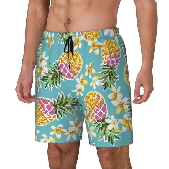 Picia Cute Pineapples pattern Mens Swim Trunks with Compression Liner Stretch Beach Shorts Quick Dry with Zipper Pockets No-Chafing Board Shorts-XX-Large
