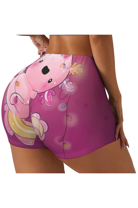 Cute Pink Axolotl A Printed Workout Shorts for Women Seamless Scrunch Butt Lifting High Waisted Yoga Gym Booty Running Moisture-wicking Short Pants-Large