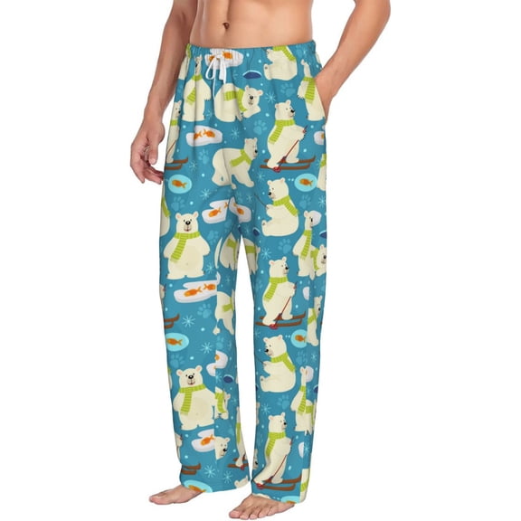 Picia Cute Polar Bear Fishing Mens Soft Woven Cotton Elastic Waistband Sleep Pajama Pant Lounge Sleep Pant With Pockets And Drawstring-Small