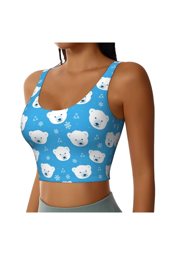 Cute Polar Bear Sports Bra for Women,Padded Strappy Sports Bras Medium Support Yoga Bra with Removable Cups,Running Yoga Bra-XX-Large