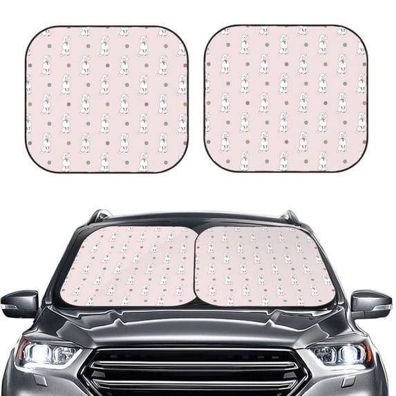 Picia Cute Poodle Dog 2 Piece Car Windshield Sun Shade Foldable | Foldable Sun Shield for Front Window Blocks UV Rays and Keeps Your Vehicle Cool-Large