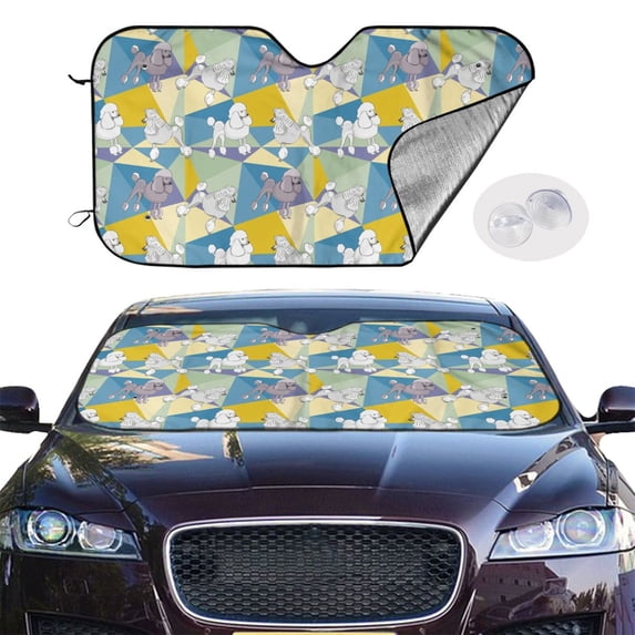 Picia Cute Poodle Dog Curved Windshield Sunshade Accordion Folding Style Auto Shade for Car Truck SUV Van Blocks UV Ray Sun Visor Protector -Medium