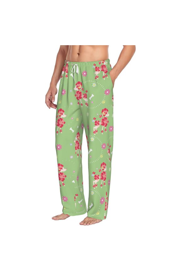 Cute Poodle Dog Mens Soft Woven Cotton Elastic Waistband Sleep Pajama Pant Lounge Sleep Pant With Pockets And Drawstring-Medium