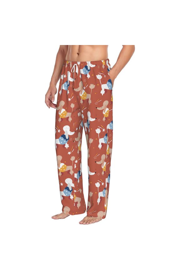 Cute Poodle Dog Mens Soft Woven Cotton Elastic Waistband Sleep Pajama Pant Lounge Sleep Pant With Pockets And Drawstring-Small
